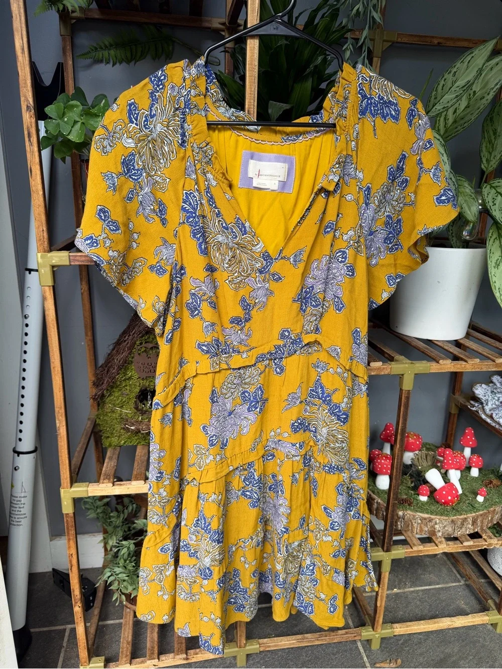 Anthropologie Mustard Floral V-Neck Mini Dress - Picture 10 of 10